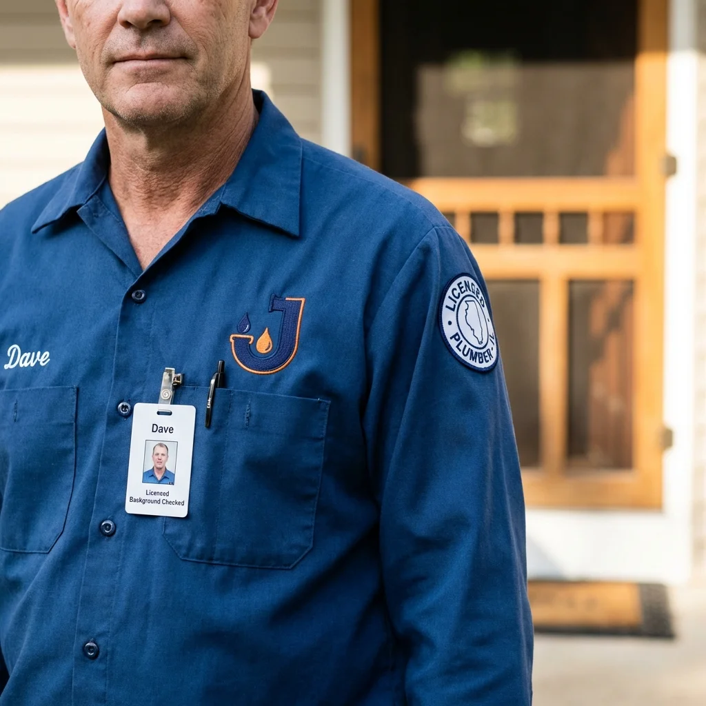 Licensed plumber showing ID badge in Villa Grove, IL