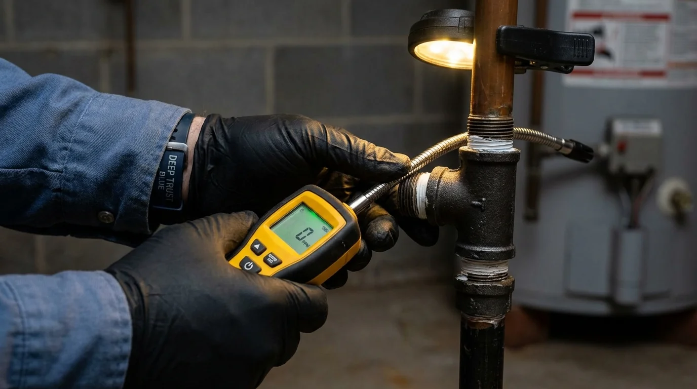 Gas leak detection with electronic sniffer by Johns Plumbing LLC in Villa Grove
