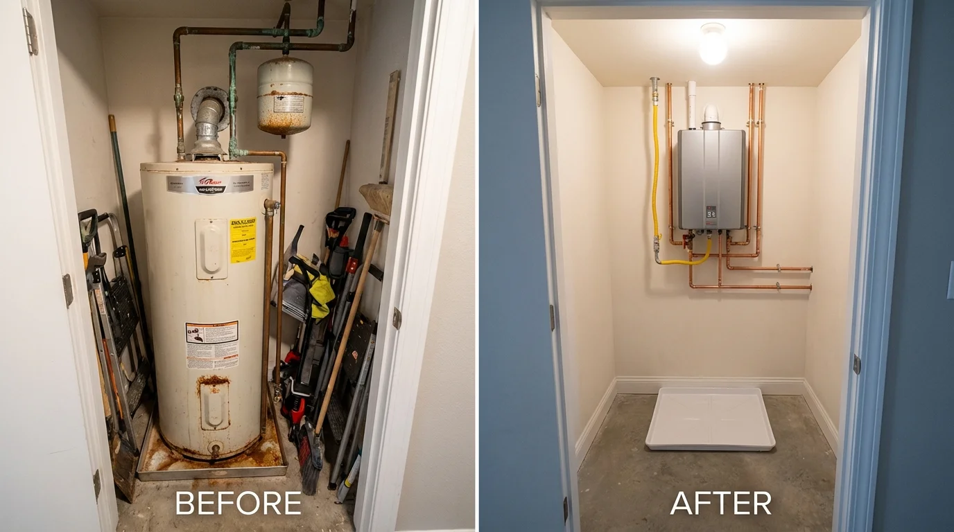 Tank water heater versus wall-mounted tankless unit comparison for Villa Grove, IL homeowners